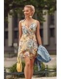 Casual dress tied on the shoulders, yellow PR3206 - Online store - Boutique